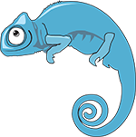 a blue chameleon cartoon