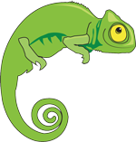 a green chameleon cartoon